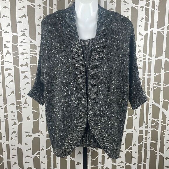 Chico's Metallic Knitted Wool Blend Sweater Twinset Tank Top, Cardigan 0 Gray, S - Picture 11 of 11